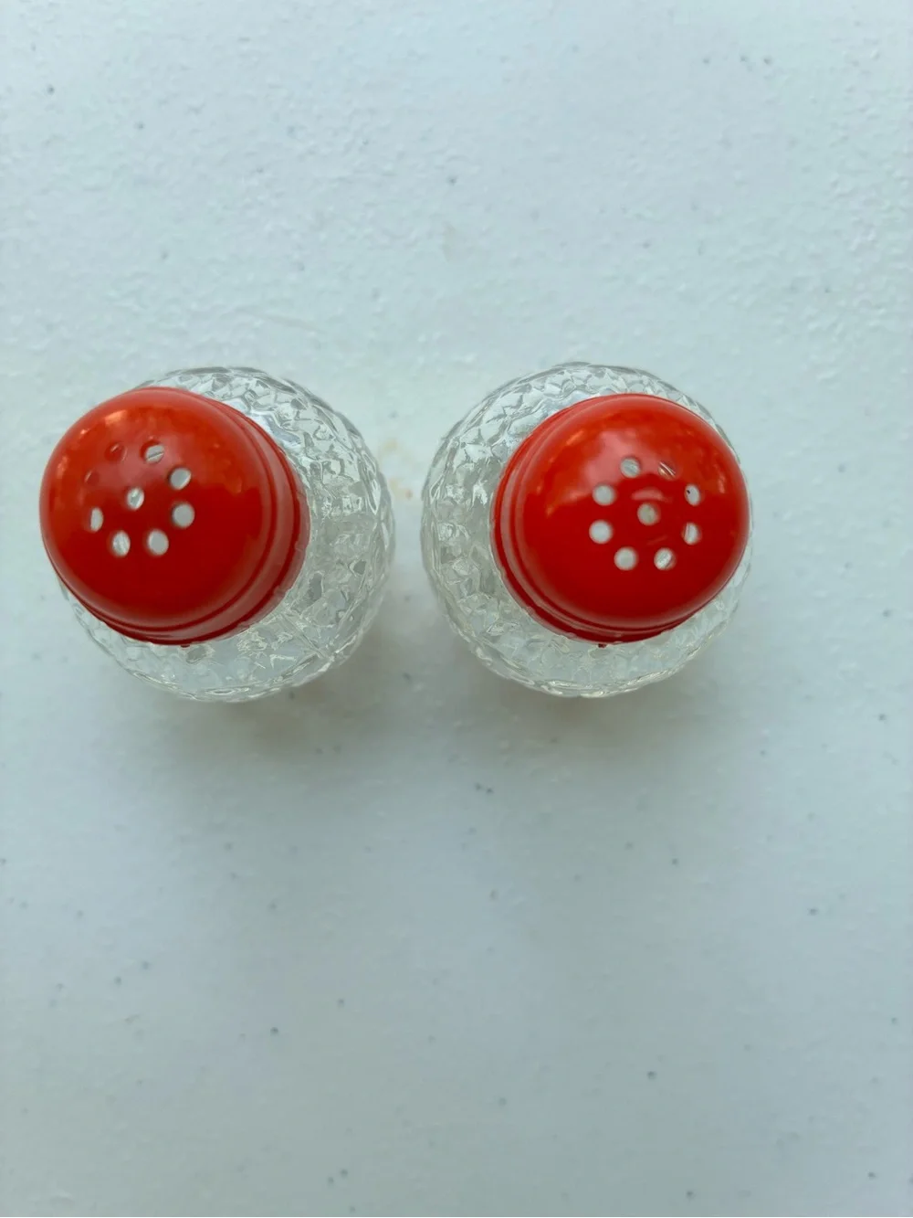Clear Cut-Glass Salt and Pepper Shakers with Red Caps - Home Accents